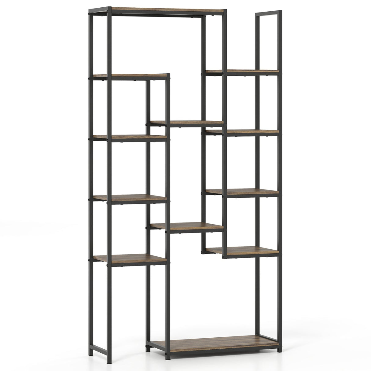 Estantería geométrica vintage de 180 cm de alto con 12 estantes abiertos - Nogal
