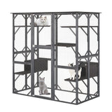 Casa Exterior de Madera para Gatos de 71 Pulgadas de Alto con Techo Asfáltico Resistente a la Intemperie - Gris