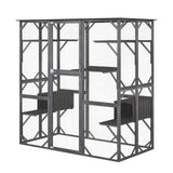 Casa Exterior de Madera para Gatos de 71 Pulgadas de Alto con Techo Asfáltico Resistente a la Intemperie - Gris