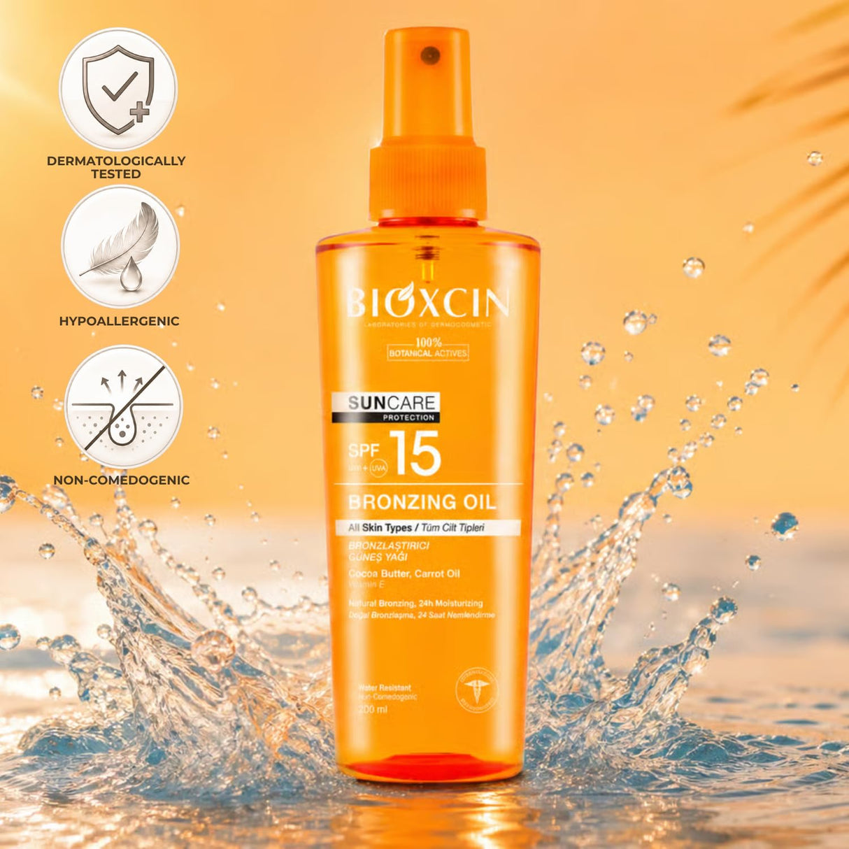 Bioxcin Suncare Tanning Sun Oil SPF15 - Natural Tanning Oil for All Skin Types