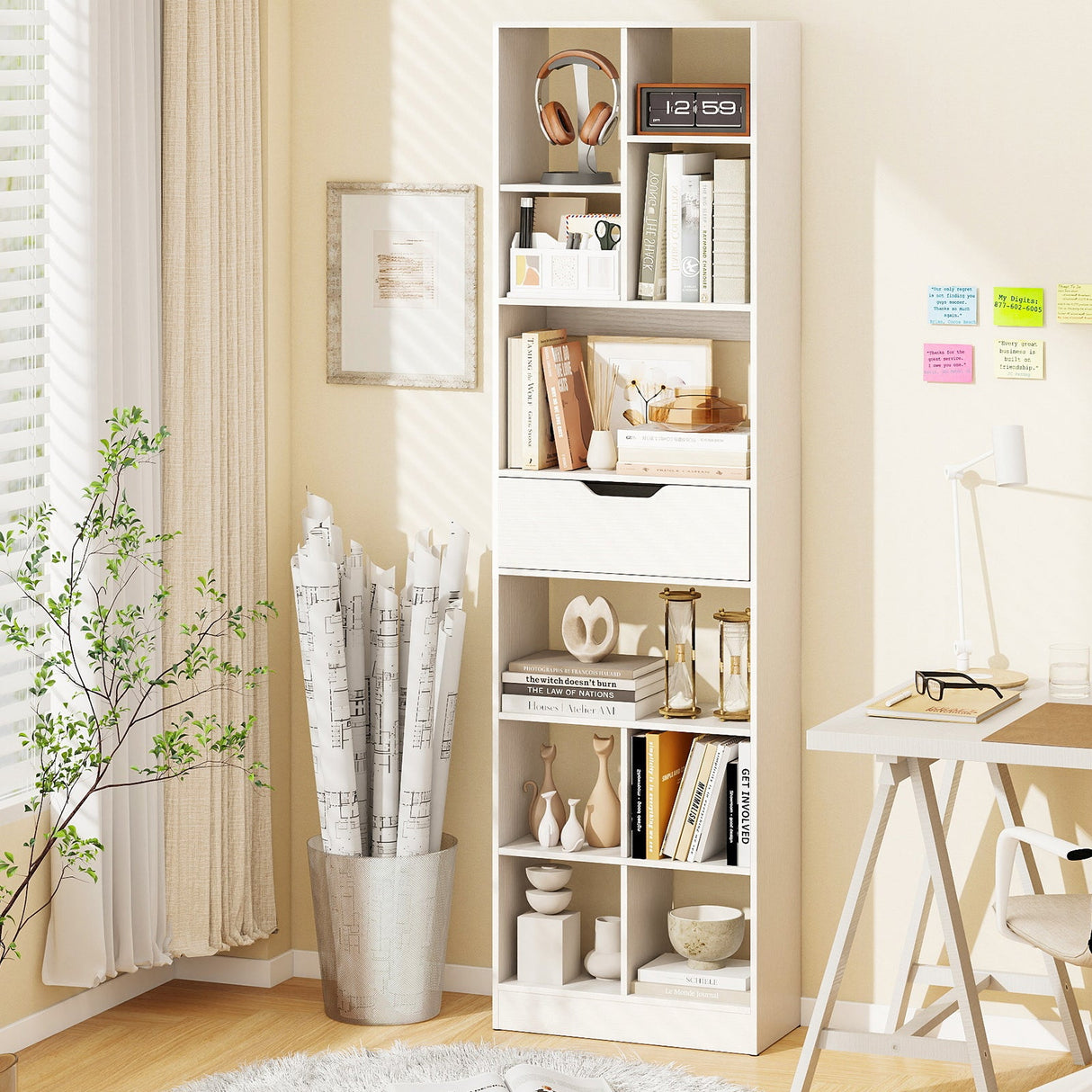 71inch Tall Freestanding Bookcase with Drawer 10-Cube Storage Organizer