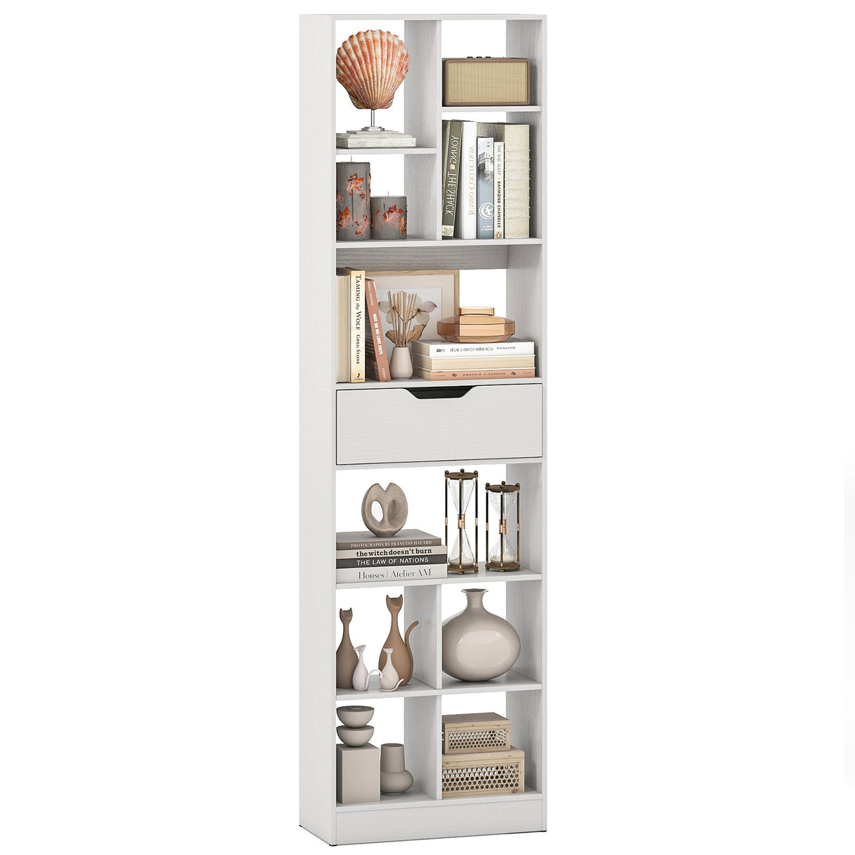 71inch Tall Freestanding Bookcase with Drawer 10-Cube Storage Organizer