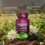 Orzax Immune Support Dietary Supplement Syrup - Sambucus Nigra, Vitamin C, Zinc for Kids & Adults