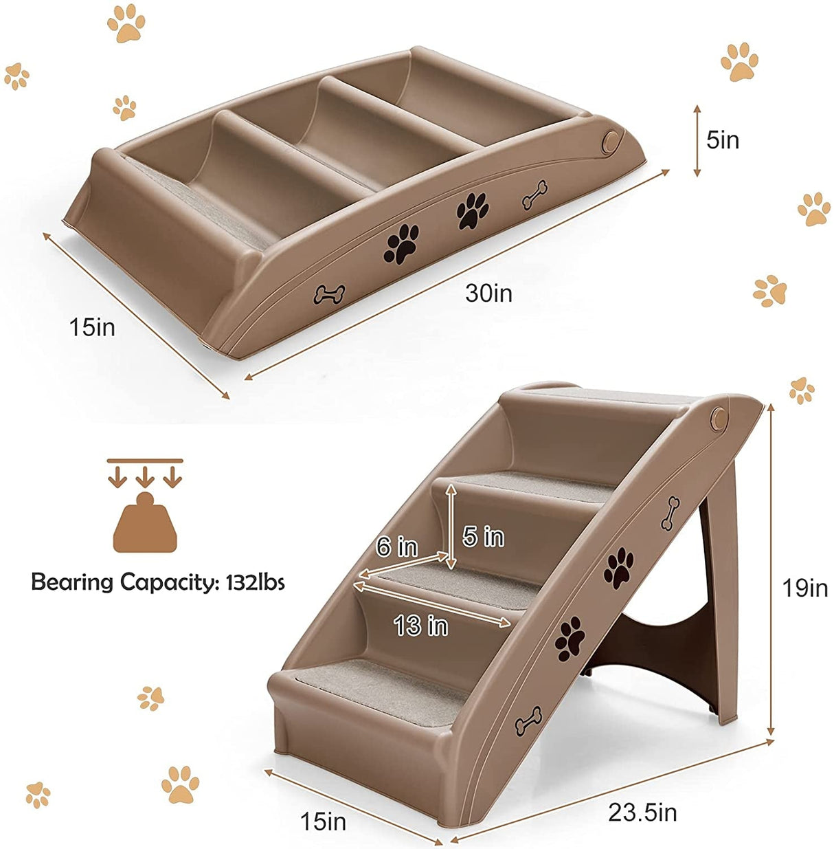 Collapsible Plastic Pet Stairs 4 Step Ladder for Small Dog and Cats
