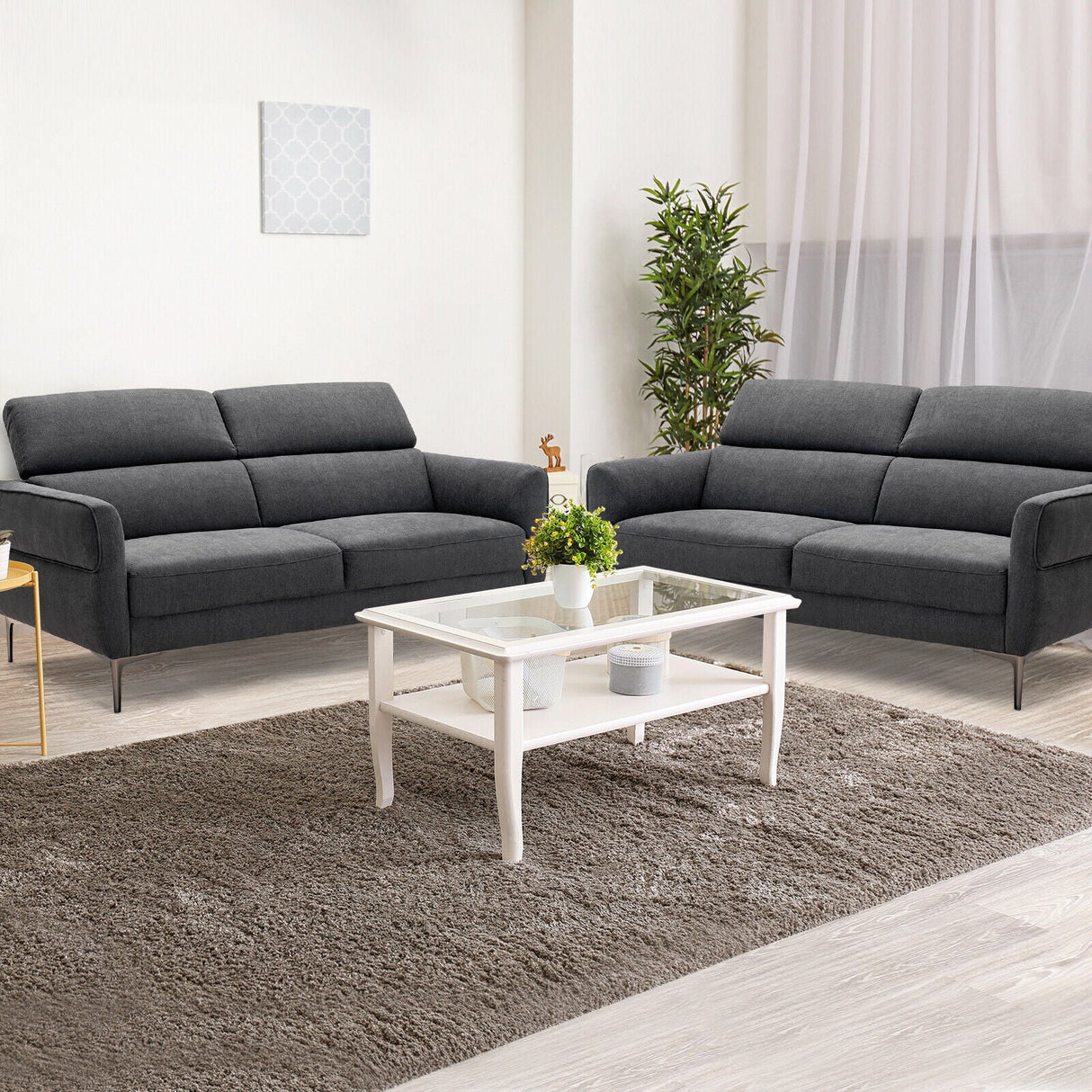 Sofá biplaza moderno de tela de 72.5 pulgadas con reposacabezas ajustable