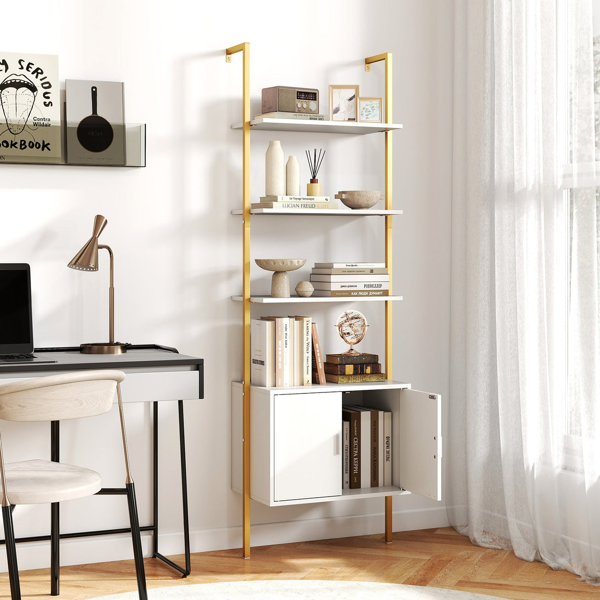 72.5 Inch Tall Bookshelf with Cabinet Anti-Tipping Kits and Metal Frame