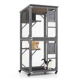 Casa de Madera para Gatos de 72 Pulgadas de Alto con Techo de Asfalto Resistente a la Intemperie - Gris