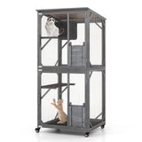 Casa de Madera para Gatos de 72 Pulgadas de Alto con Techo de Asfalto Resistente a la Intemperie - Gris