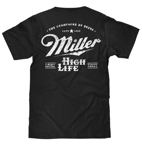 Distressed Miller High Life Logo Front and Back Print T-Shirt - Black