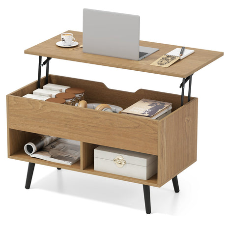 Mesa de centro elevable de 31.5 pulgadas con almacenamiento oculto y 2 estantes abiertos