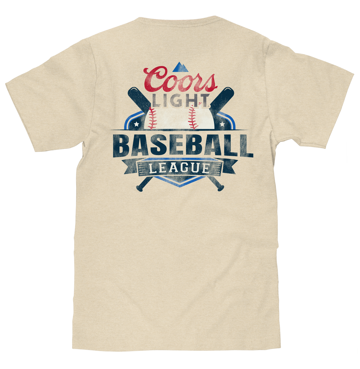 Coors Light Baseball League Front and Back Beer Logo T-Shirt - Cream