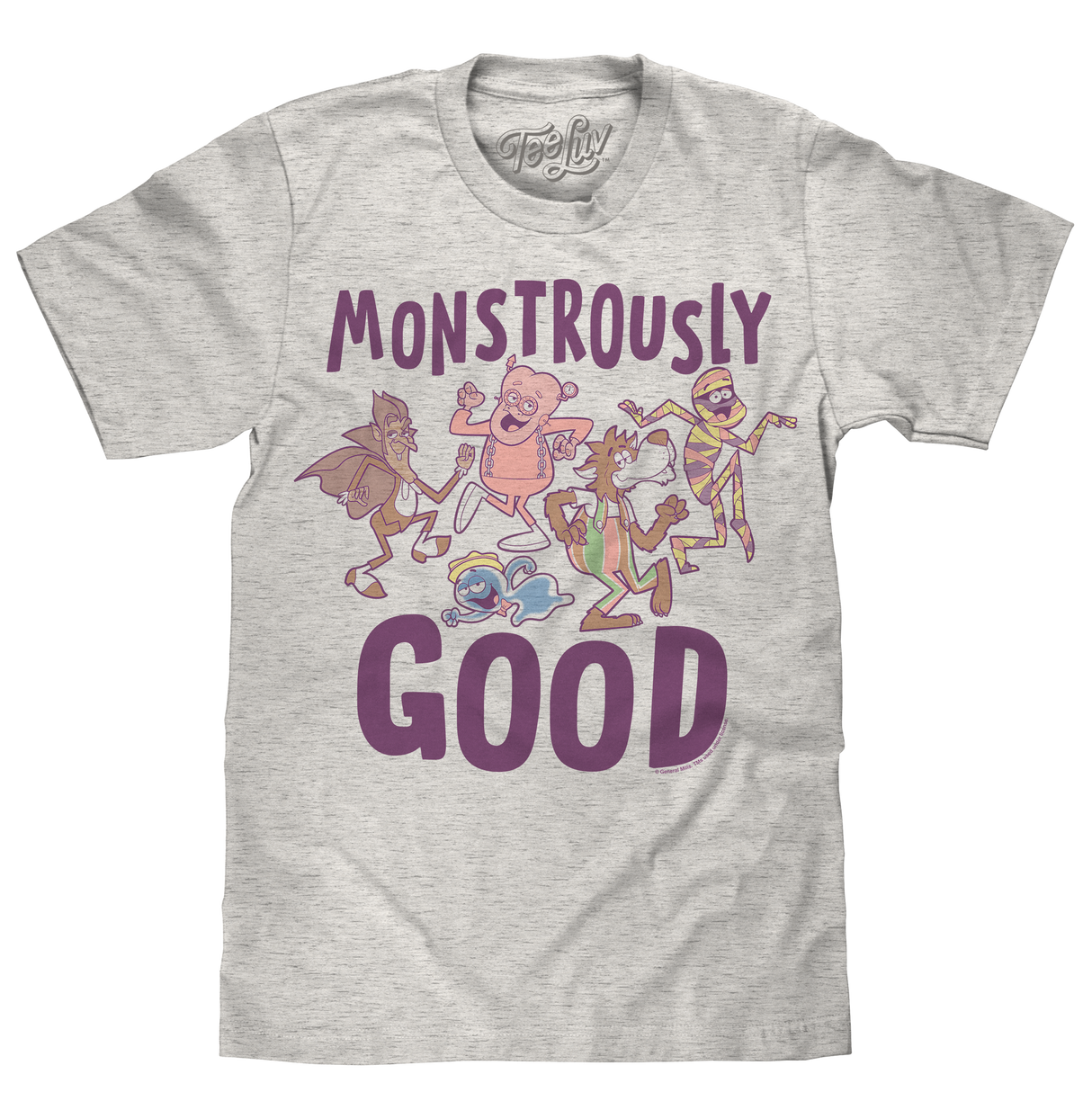 Monstrously Good General Mills Cereal Monster Cartoon Mascots T-Shirt - Heather Oatmeal