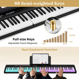 Teclado de piano plegable de 88 teclas, portátil, semipesado, eléctrico, negro
