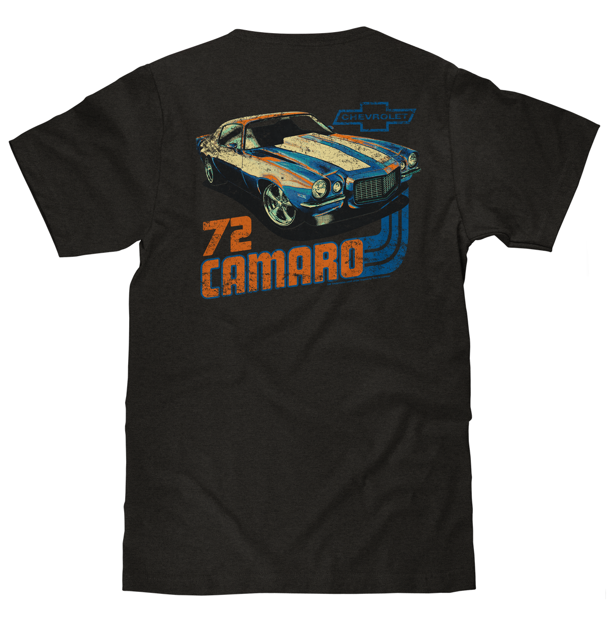 Faded Chevrolet 72 Camaro Front and Back Print T-Shirt - Vintage Black