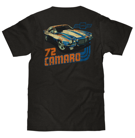 Faded Chevrolet 72 Camaro Front and Back Print T-Shirt - Vintage Black