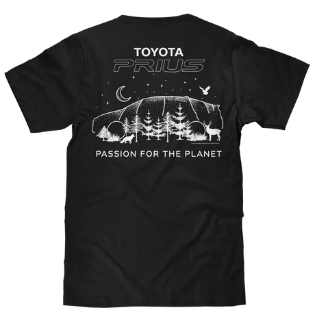Toyota Prius Passion for the Planet Front and Back Print T-Shirt - Black