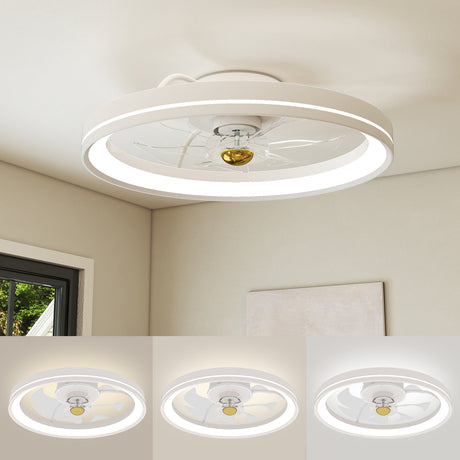 Ventilador de techo de 19 pulgadas de perfil bajo para montaje empotrado con LED regulable de 3000-6500 K - Blanco