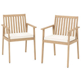 2 Sillas de comedor de patio Sillas de exterior de madera de acacia con cojín acolchado extraíble