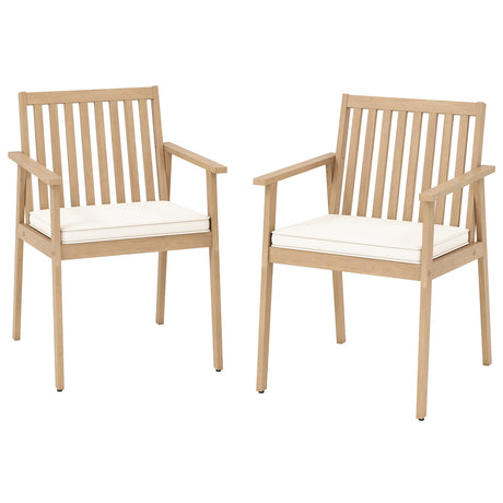2 Sillas de comedor de patio Sillas de exterior de madera de acacia con cojín acolchado extraíble