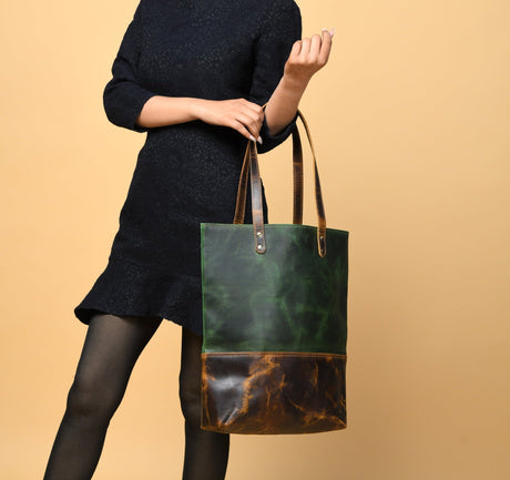 Bolso tote de cuero verde para mujer