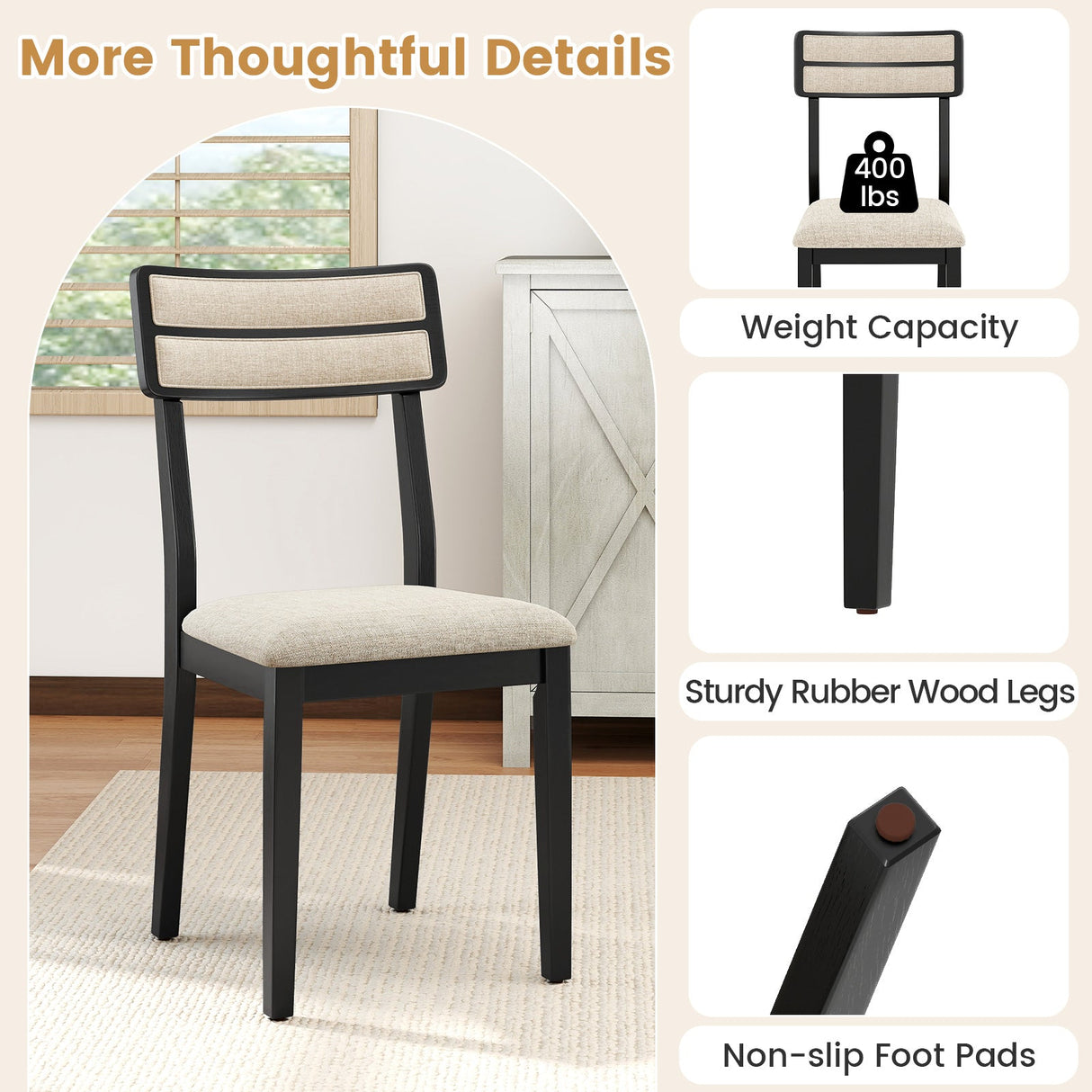 Juego de 4 sillas de comedor modernas con respaldo reclinable para comedor - Negro
