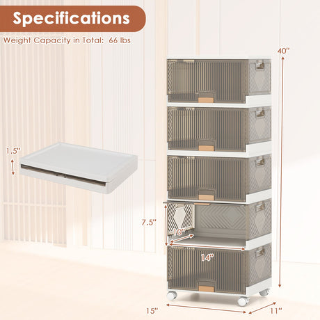 Contenedores de almacenamiento apilables de 3/4/5/6 cubos con ruedas desmontables