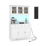Armario de despensa de cocina de 77 pulgadas con luces LED y tomas de corriente - Blanco