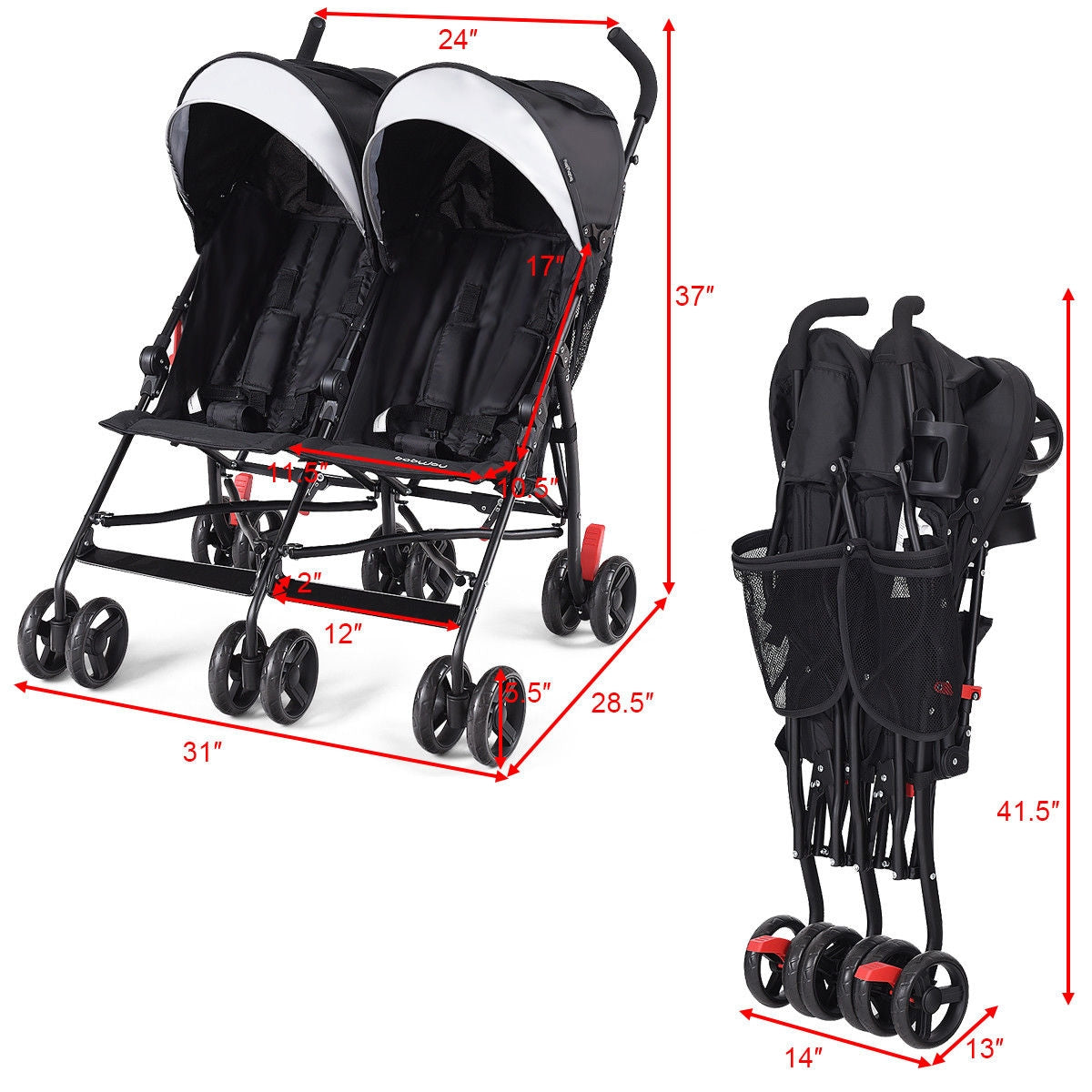 Cochecito doble plegable para gemelos, ultraligero, tipo paraguas, para niños