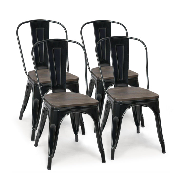 Juego de 4 sillas de comedor apilables de metal y madera de 18 pulgadas de alto