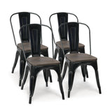 Juego de 4 sillas de comedor apilables de metal y madera de 18 pulgadas de alto