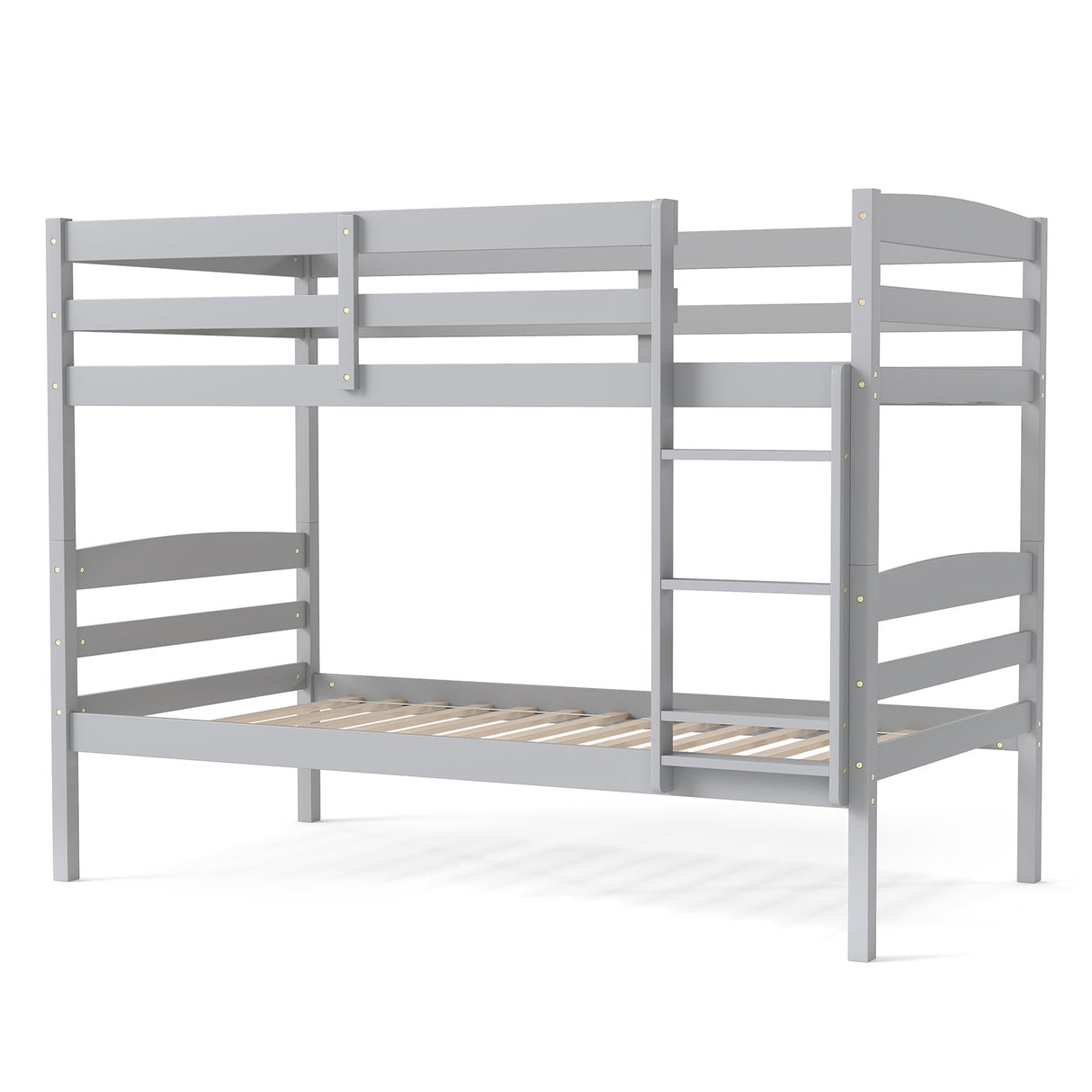 Litera doble de madera maciza con barandales altos y escalera integrada