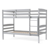 Litera doble de madera maciza con barandales altos y escalera integrada