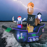 Barco Pirata Inflable de Halloween de 7 Pies de Largo con Luces LED y Soplador