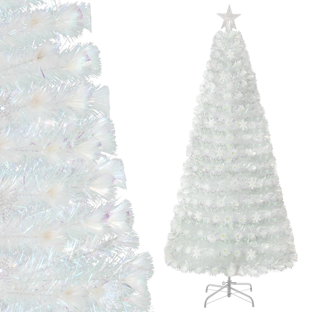 Árbol de Navidad Artificial Blanco Prelit de 5/6/7 pies con Hojas Iridiscentes