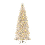 6/7 FT Pre-Lit Artificial Silver Tinsel Xmas Tree with 790 Branch Tips and 300 LED Lights