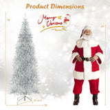 6/7 FT Pre-Lit Artificial Silver Tinsel Xmas Tree with 790 Branch Tips and 300 LED Lights