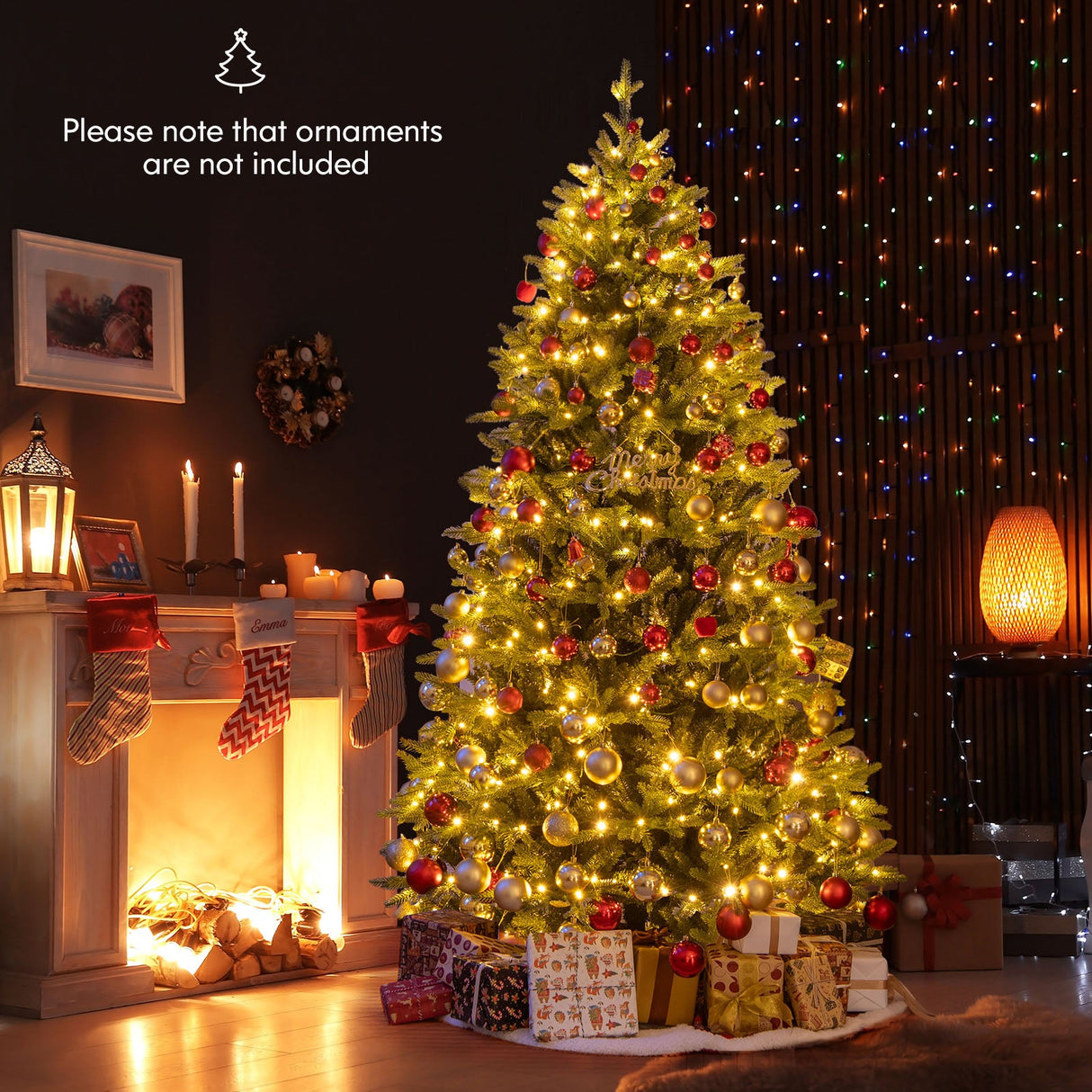 Árbol de Navidad Artificial de 1.5 m con Bisagras, 11 Modos de Iluminación y Control Remoto