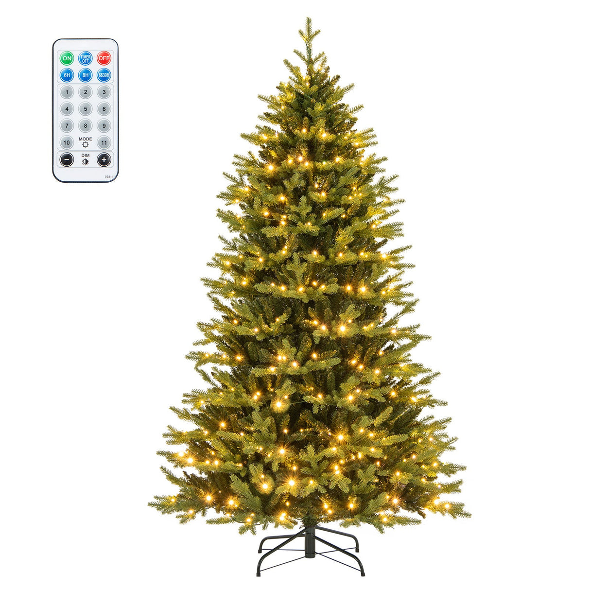 Árbol de Navidad Artificial de 1.5 m con Bisagras, 11 Modos de Iluminación y Control Remoto