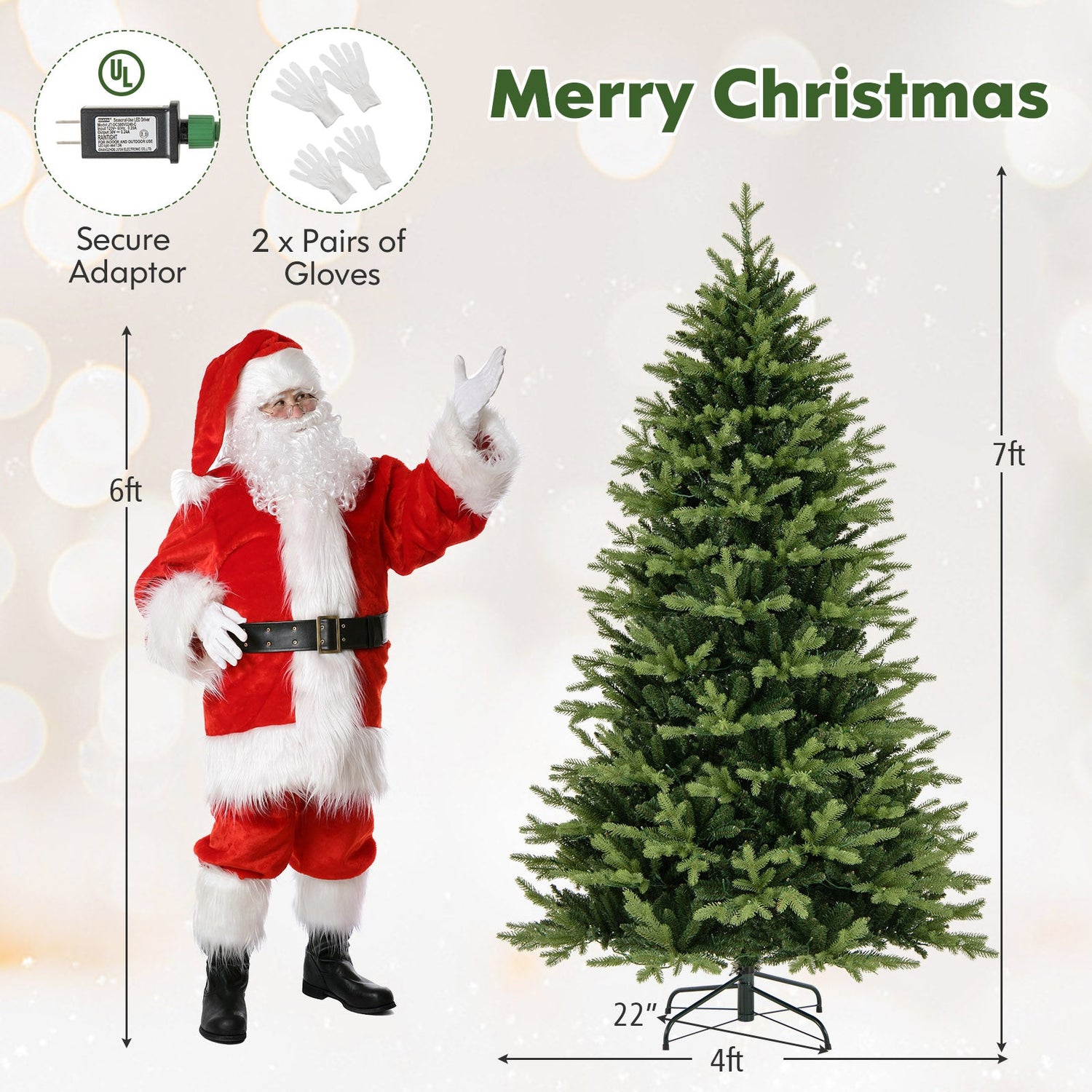 Árbol de Navidad Artificial de 1.5 m con Bisagras, 11 Modos de Iluminación y Control Remoto