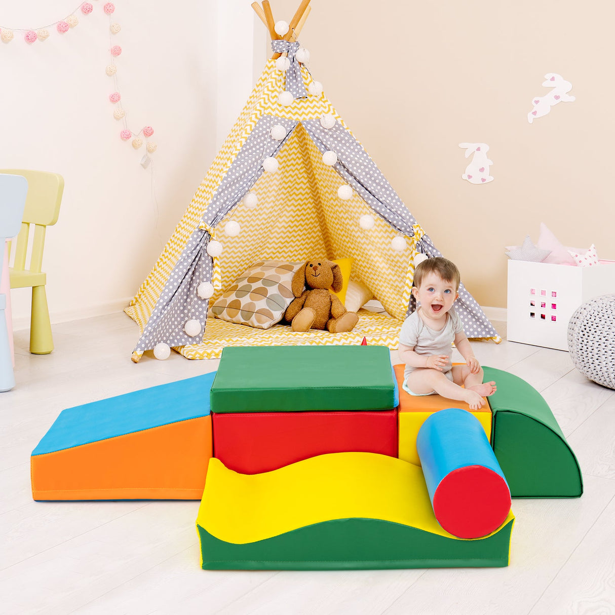 7 piezas de juguetes de escalada para niños pequeños con espuma EPE y cuero de PU extraíble
