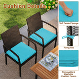 Juego de comedor de exterior de 7 piezas de madera de acacia con mesa con orificio para sombrilla y cojines