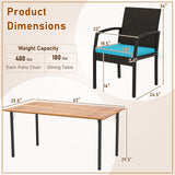 Juego de comedor de exterior de 7 piezas de madera de acacia con mesa con orificio para sombrilla y cojines