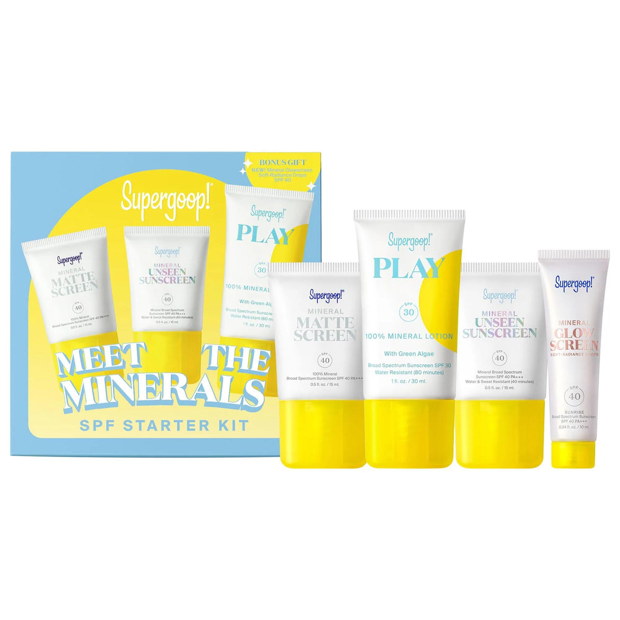 Supergoop. Meet the Minerals SPF Starter Kit: Broad Spectrum Mineral Sunscreen for Sensitive Skin, SPF 30 & 40, Clean & Cruelty-Free, Enhance Radiance & Blur Pores