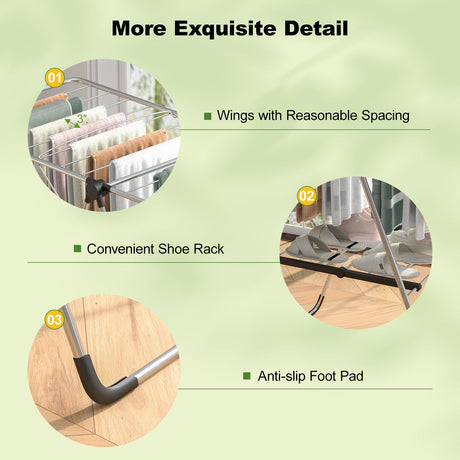 Estante de secado de ropa de 2 niveles, plegable con estructura de aluminio