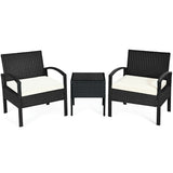 Juego de 3 piezas de muebles de patio de ratán para conversación con cojines de asiento