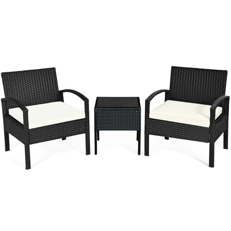 Juego de 3 piezas de muebles de patio de ratán para conversación con cojines de asiento