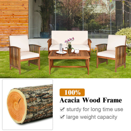 Juego de muebles de madera maciza para patio de 4 piezas