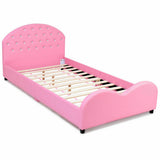 Cama infantil de plataforma tapizada tamaño Twin con soporte de listones de madera