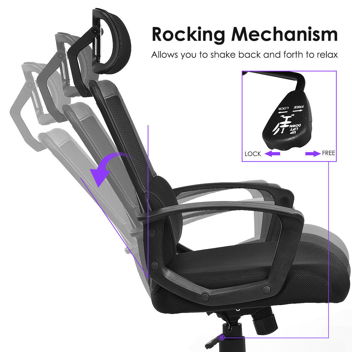 Silla de oficina de malla con respaldo alto giratoria ergonómica