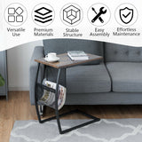 Mesa auxiliar en forma de C vintage con bolsillo lateral y estructura metálica